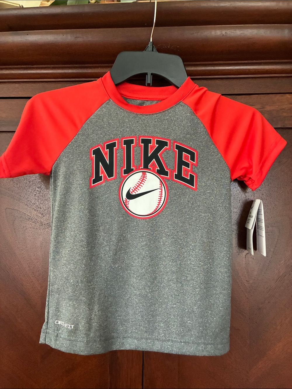 Nike Gray and Red Baseball Graphic Short Sleeve Tee